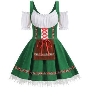 GRAJTCIN Oktoberfest Costumes Velvet German Bavarian Dirndl Dress  (M, Green)